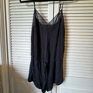 Victoria's Secret Black Lace-Trim Spaghetti Strap Romper – Drawstring Size S